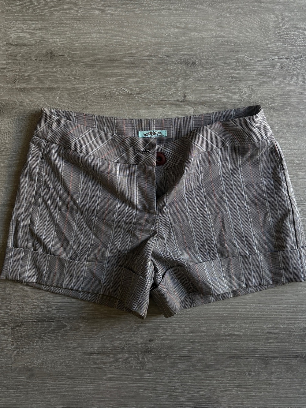 Vintage Papaya Striped Gray Cuffed Women’s Mini Shorts